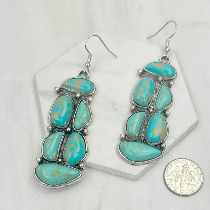 Rectangle Stone Cluster Drop Earrings (3 Colors Available)