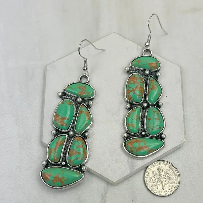 Rectangle Stone Cluster Drop Earrings (3 Colors Available)