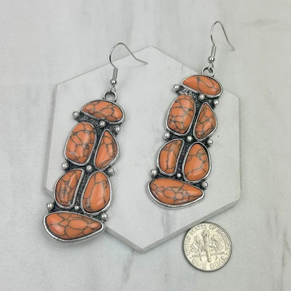 Rectangle Stone Cluster Drop Earrings (3 Colors Available)