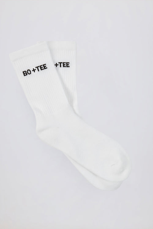 Ribbed Half-Crew Socks in White