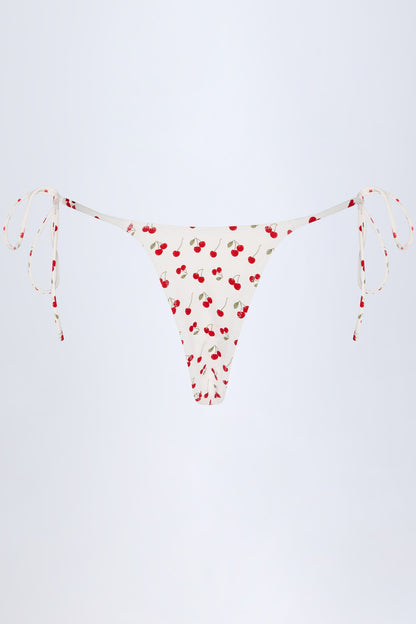 Side-Tie Cheeky Bikini Bottoms in Cherry Print