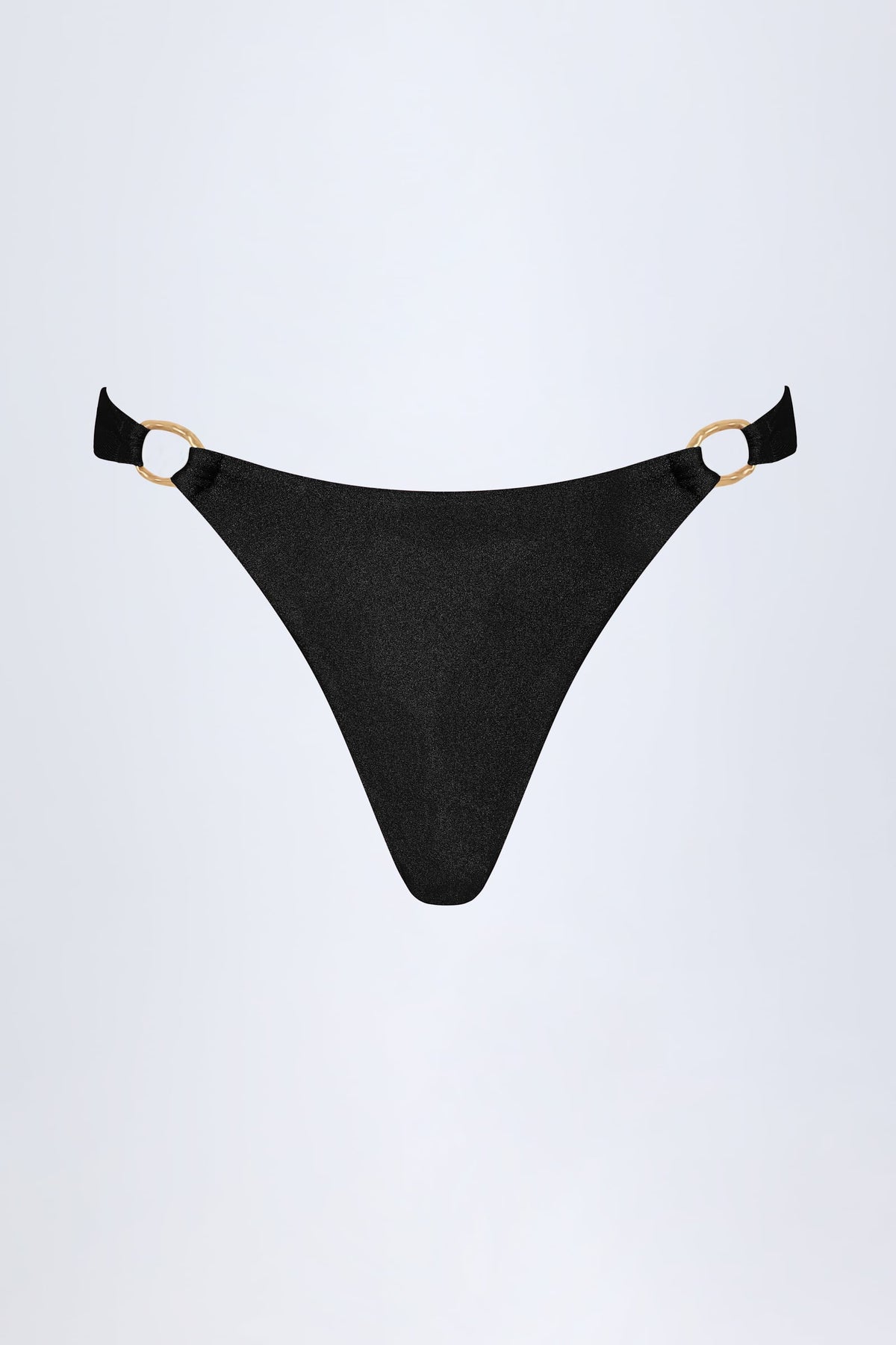 Hardware-Detail Thong Bikini Bottoms in Black