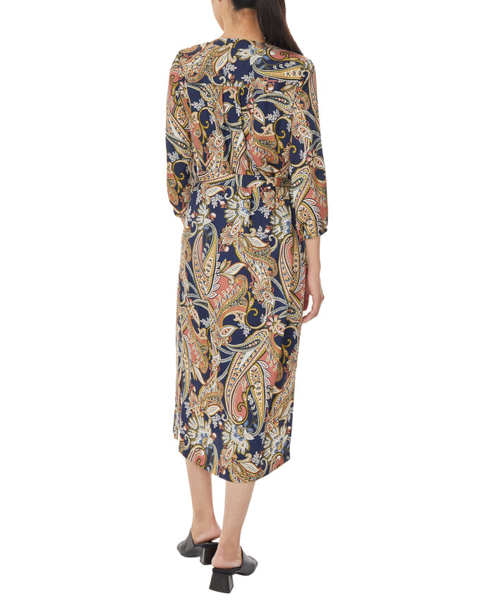 V-Neck Midi Dress with Tie Waist