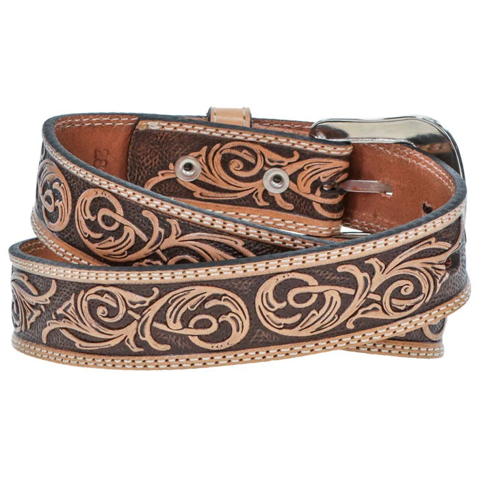 Youth Boys "Top Notch" Natural Hand Tooled Leather Belt